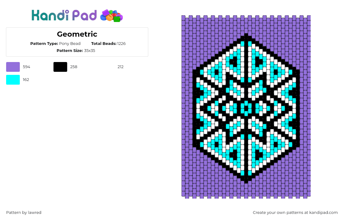 Geometric - Pony Bead Pattern by lawred on Kandi Pad - icy,snowflake,geometric,panel,ice,winter,light blue,purple