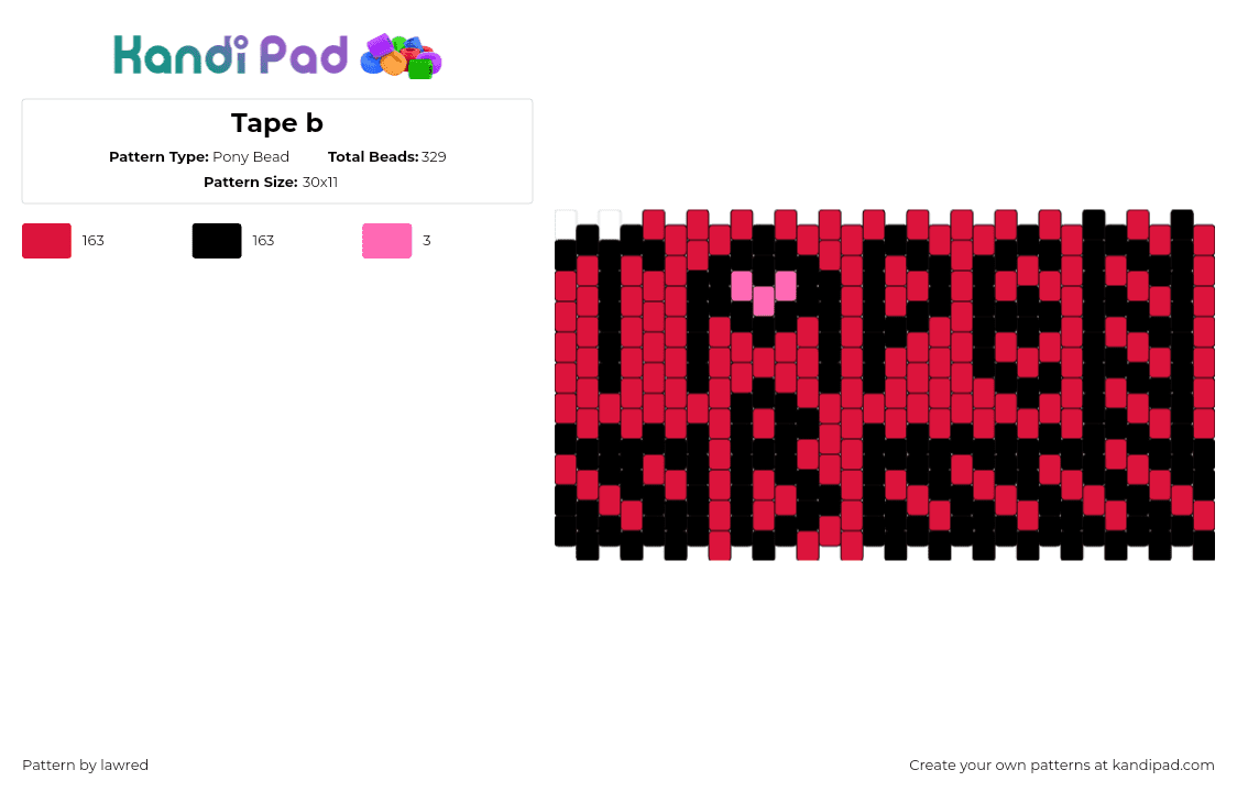 Tape b - Pony Bead Pattern by lawred on Kandi Pad - tape b,text,cuff,dj,music,edm,red,black