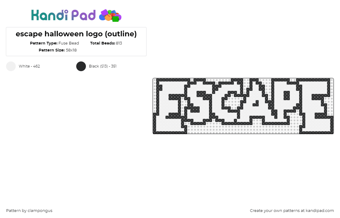 escape halloween logo (outline) - Fuse Bead Pattern by clampongus on Kandi Pad - escape,logo,halloween,festival,music,text,edm,white