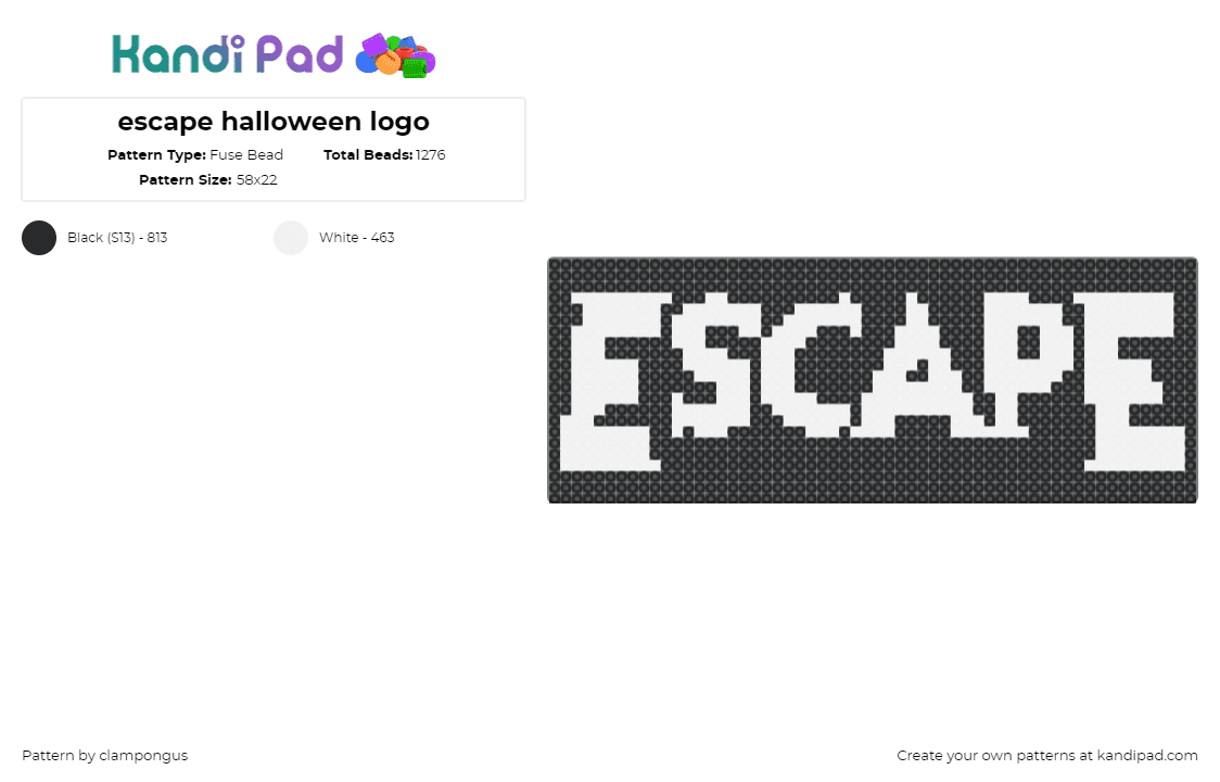 escape halloween logo - Fuse Bead Pattern by clampongus on Kandi Pad - escape,logo,halloween,festival,music,text,edm,white,black