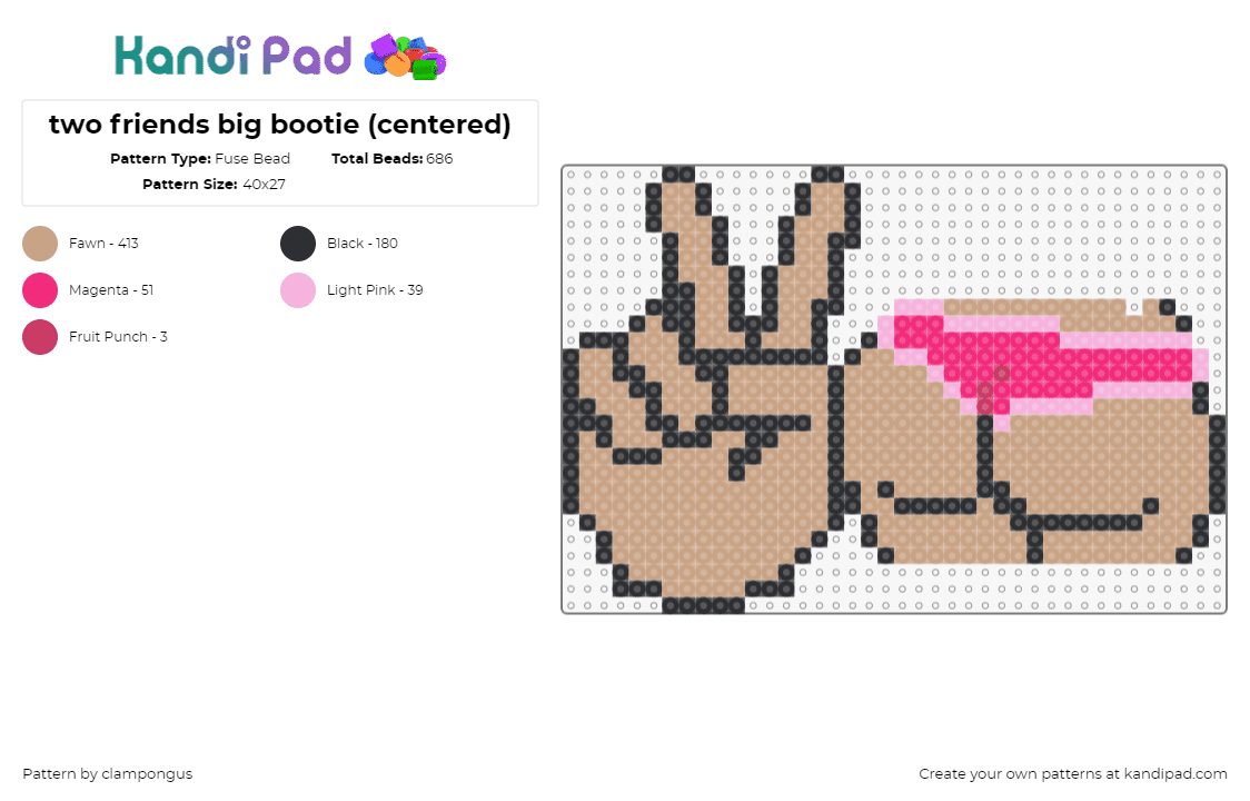 two friends big bootie (centered) - Fuse Bead Pattern by clampongus on Kandi Pad - two friends,booty,music,dj,peace,hand,tan,brown,pink