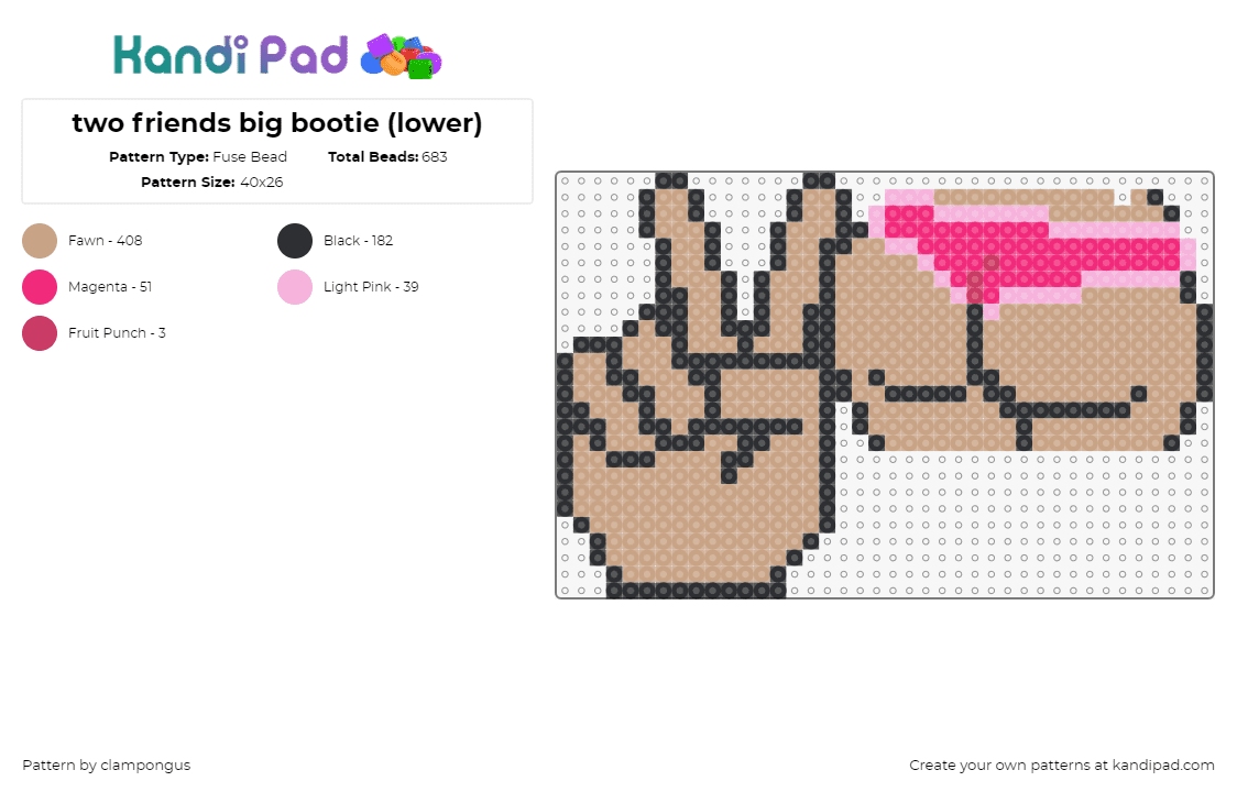 two friends big bootie (lower) - Fuse Bead Pattern by clampongus on Kandi Pad - two friends,booty,music,dj,peace,hand,tan,brown,pink