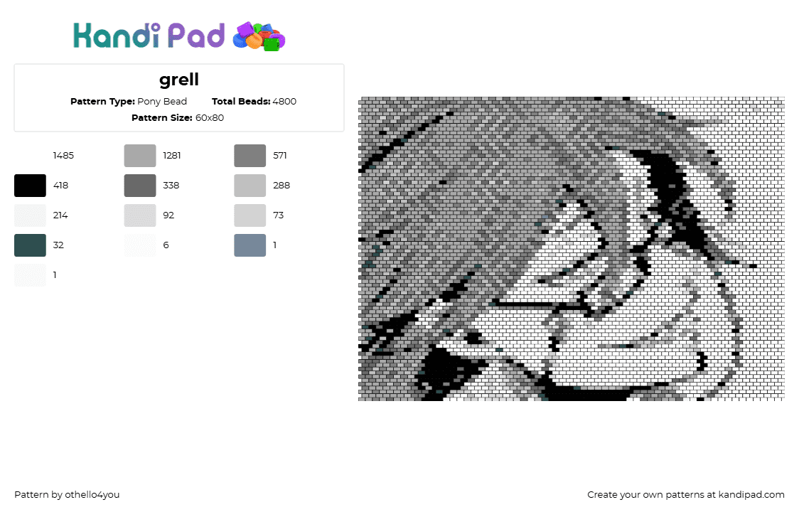 grell - Pony Bead Pattern by othello4you on Kandi Pad - grell sutcliff,kuroshitsuji,black butler,portrait,manga,grayscale