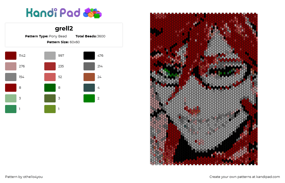 grell2 - Pony Bead Pattern by othello4you on Kandi Pad - grell sutcliff,kuroshitsuji,black butler,portrait,manga,red,gray