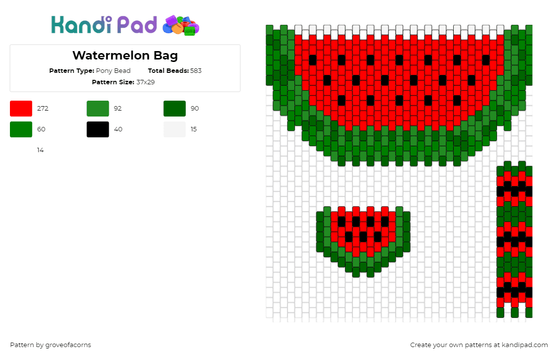 Watermelon Bag - Pony Bead Pattern by groveofacorns on Kandi Pad - watermelon,bag,purse,fruit,food,summer,red,green