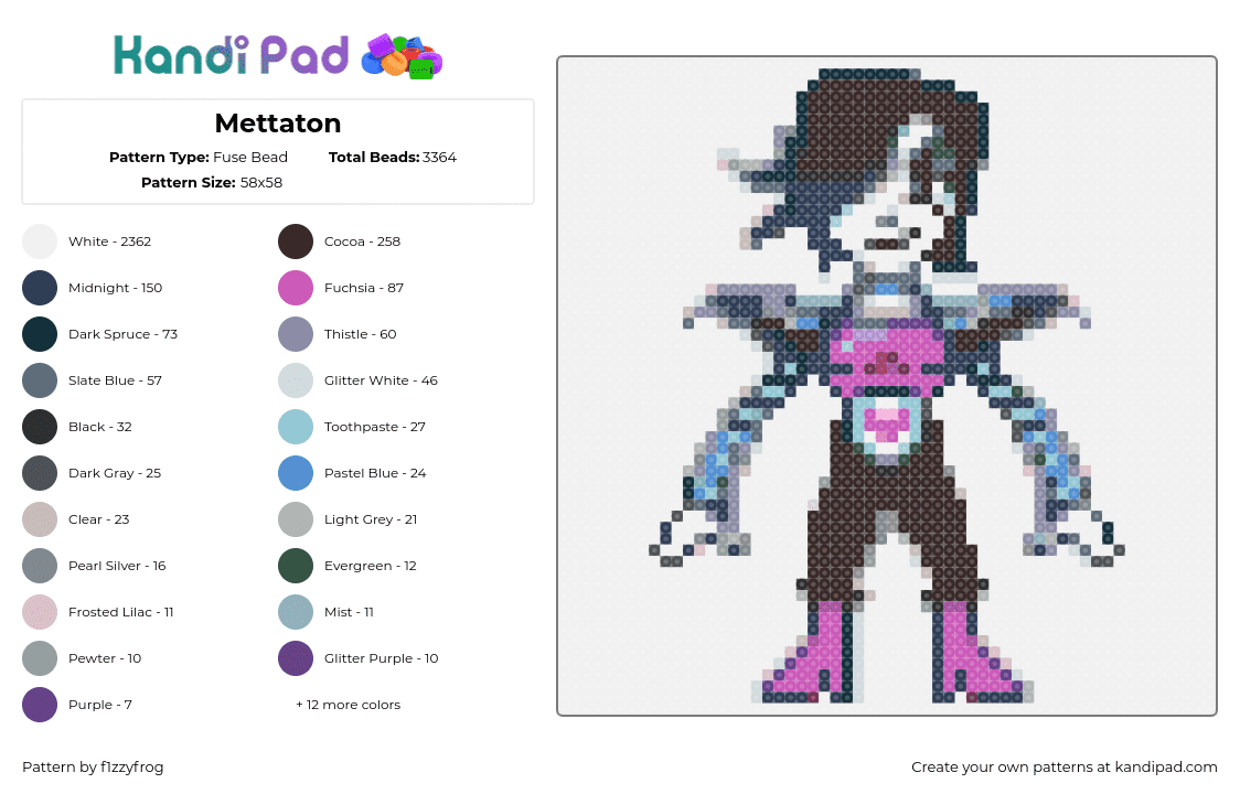 Mettaton - Fuse Bead Pattern by f1zzyfrog on Kandi Pad - mettaton,undertale,character,video game,black,pink,white