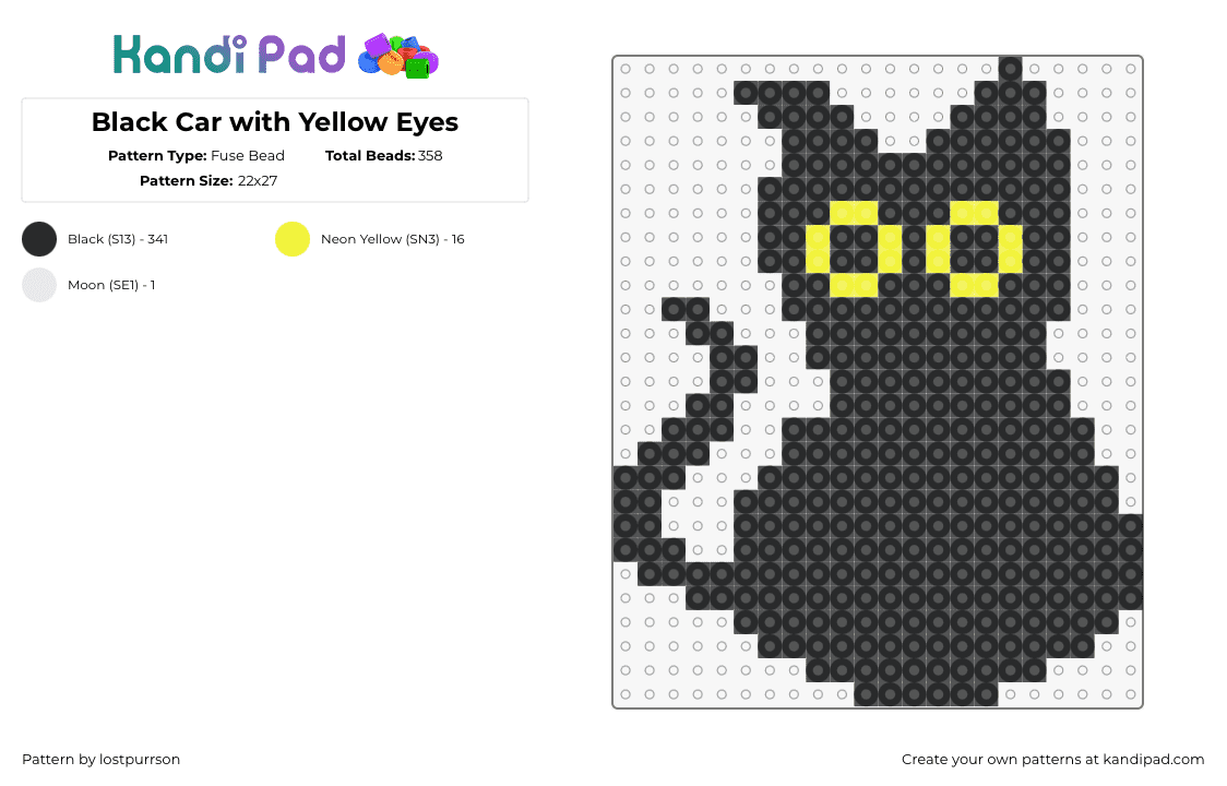 Black Car with Yellow Eyes - Fuse Bead Pattern by lostpurrson on Kandi Pad - cat,silhouette,animal,eyes,black,yellow