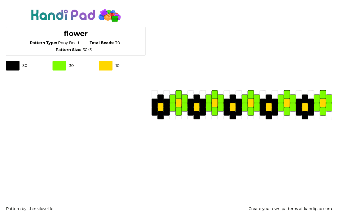 flower - Pony Bead Pattern by ithinkilovelife on Kandi Pad - flowers,chain,bracelet,cuff,beetlejuice,green,black