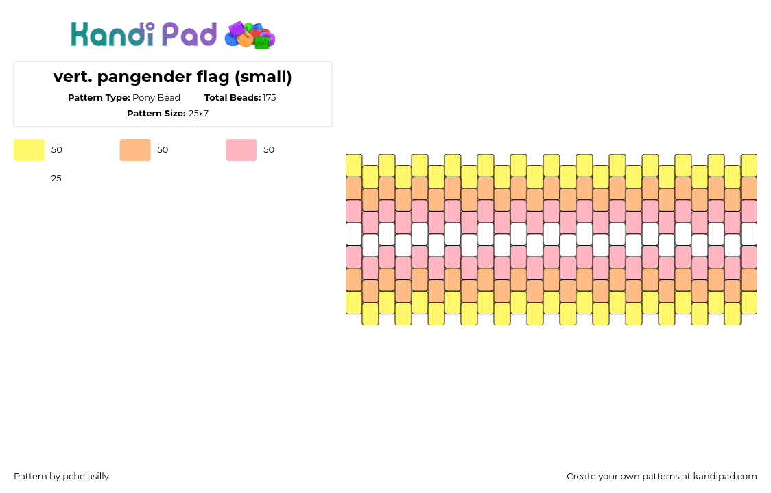 vert. pangender flag (small) - Pony Bead Pattern by pchelasilly on Kandi Pad - pangender,pride,cuff,pink,yellow