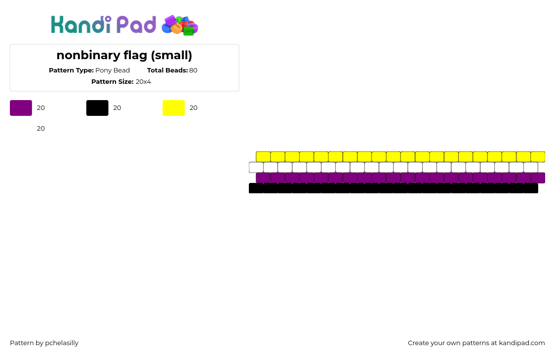 nonbinary flag (small) - Pony Bead Pattern by pchelasilly on Kandi Pad - nonbinary,pride,stripes,bracelet,yellow,purple