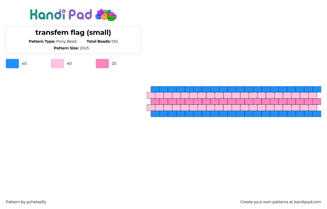 transfem flag (small) - Pony Bead Pattern by pchelasilly on Kandi Pad - transfem,pride,cuff,pink,blue