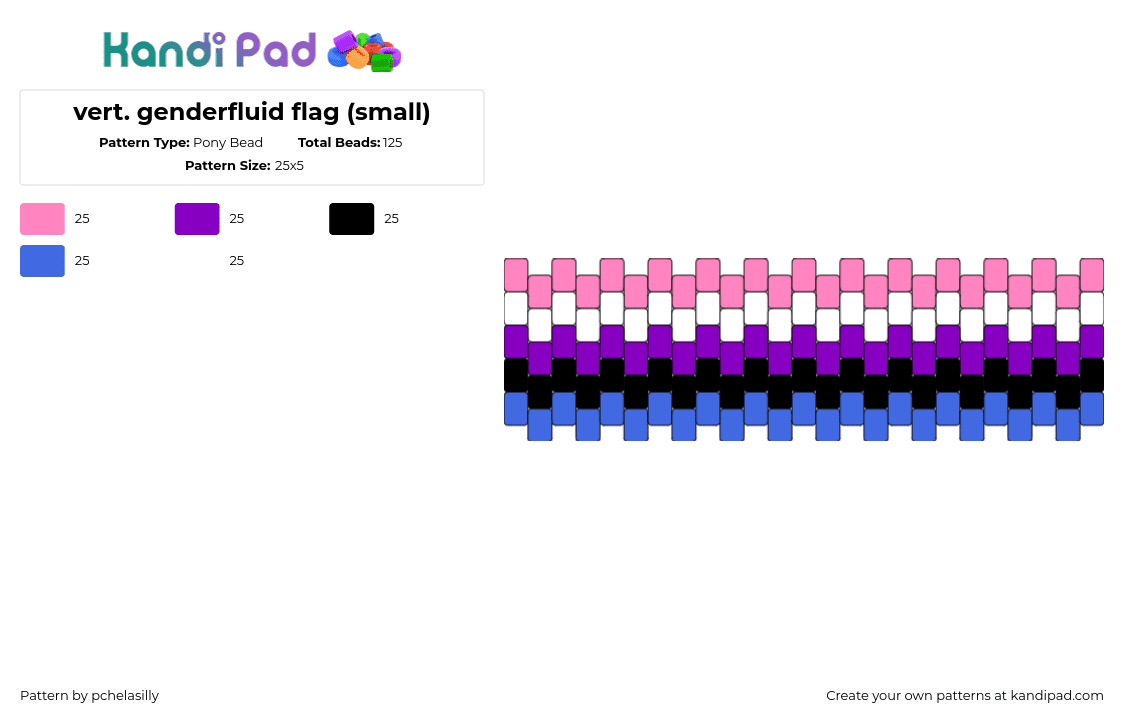 vert. genderfluid flag (small) - Pony Bead Pattern by pchelasilly on Kandi Pad - genderfluid,pride,cuff,pink,blue