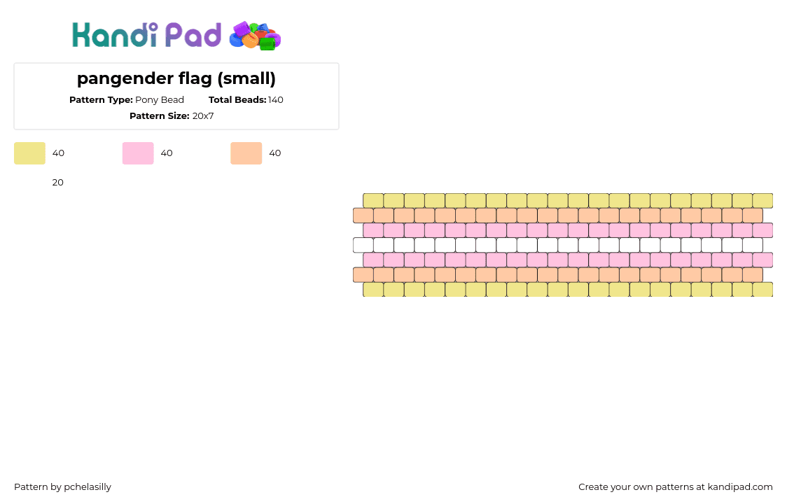 pangender flag (small) - Pony Bead Pattern by pchelasilly on Kandi Pad - pangender,pride,cuff,pastel,gradient,yellow,pink