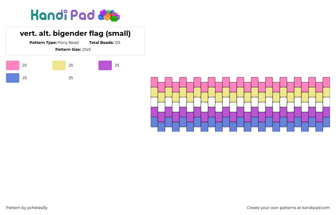 vert. alt. bigender flag (small) - Pony Bead Pattern by pchelasilly on Kandi Pad - bigender,pride,cuff,pink,blue,purple