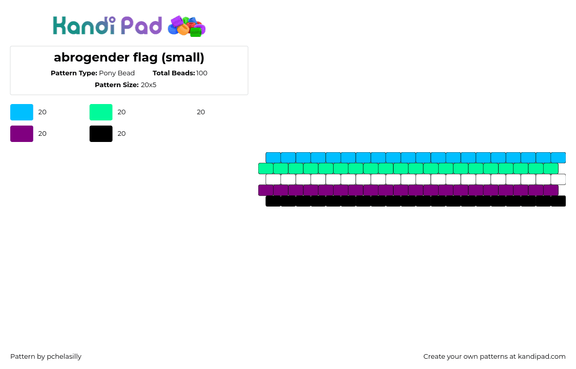 abrogender flag (small) - Pony Bead Pattern by pchelasilly on Kandi Pad - abrogender,pride,stripes,bracelet,teal,purple