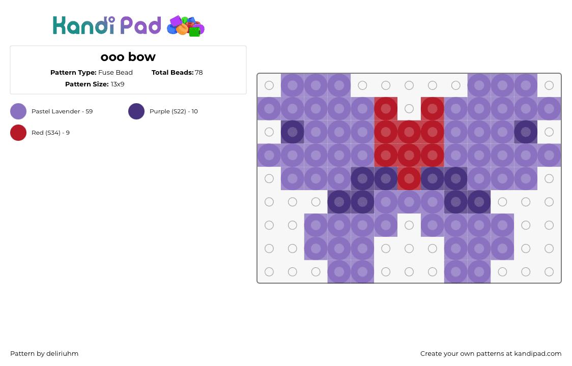 ooo bow - Fuse Bead Pattern by deliriuhm on Kandi Pad - bow,clothing,simple,purple,red