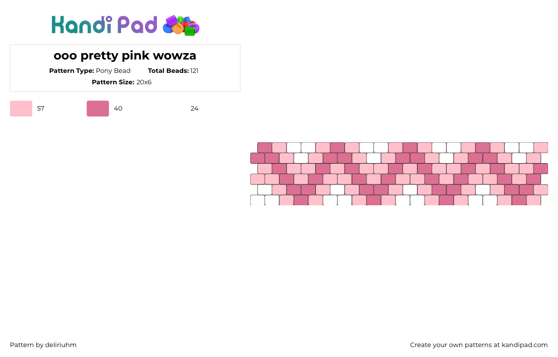 ooo pretty pink wowza - Pony Bead Pattern by deliriuhm on Kandi Pad - zig zag,cuff,pink,white