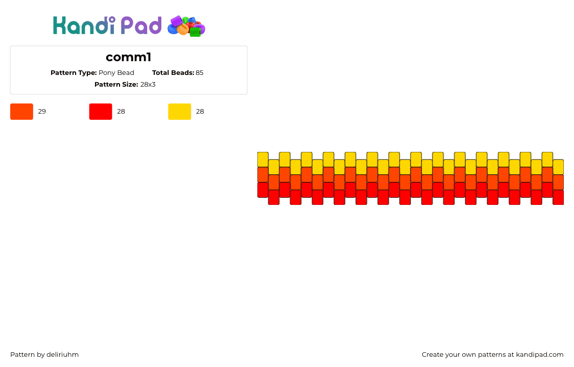 comm1 - Pony Bead Pattern by deliriuhm on Kandi Pad - fiery,simple,bracelet,cuff,red,orange,yellow