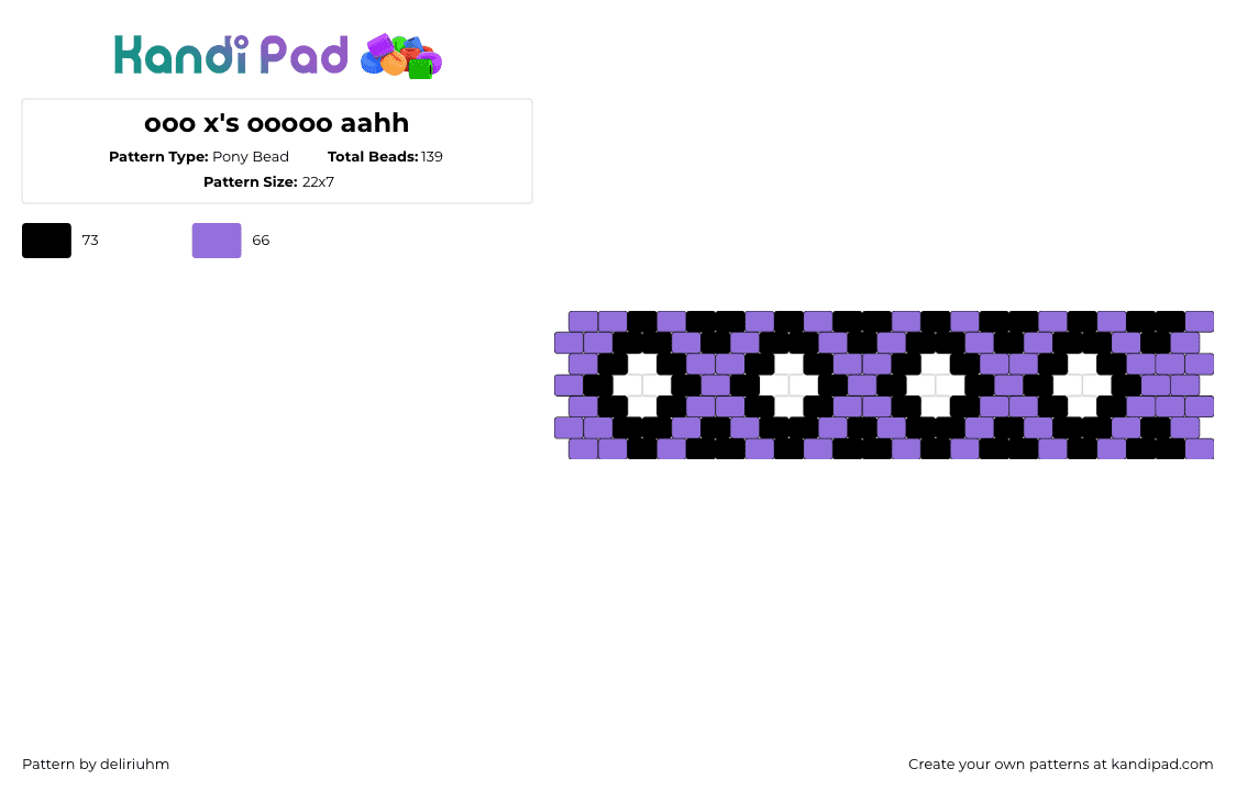 ooo x\'s ooooo aahh - Pony Bead Pattern by deliriuhm on Kandi Pad - diamonds,geometric,repeating,cuff,dark,black,purple,white