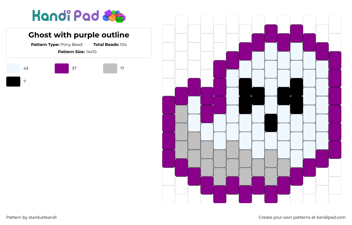 Ghost with purple outline - Pony Bead Pattern by stardustkandi on Kandi Pad - ghost,spooky,cute,halloween,white,purple,gray