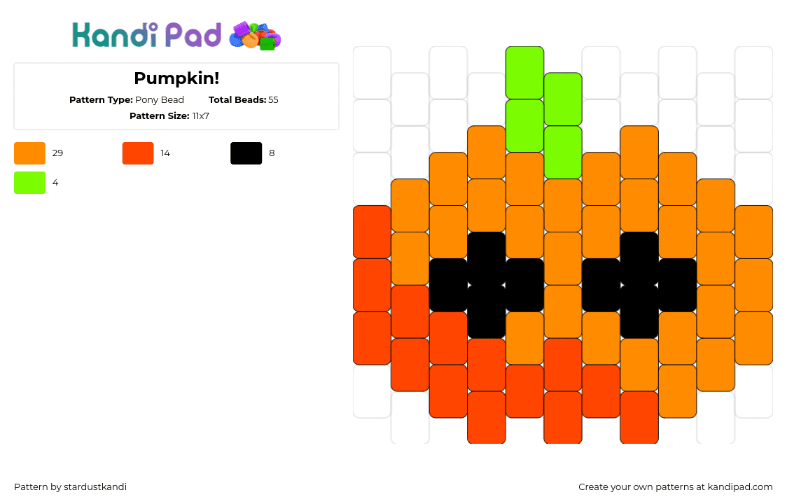 Pumpkin! - Pony Bead Pattern by stardustkandi on Kandi Pad - pumpkin,jackolantern,cute,halloween,simple,orange,green