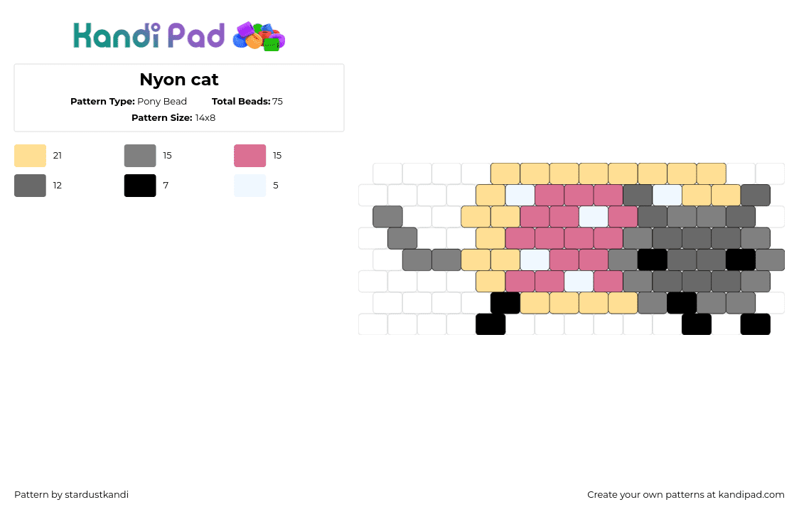 Nyon cat - Pony Bead Pattern by stardustkandi on Kandi Pad - nyan cat,meme,poptart,pink,gray,tan