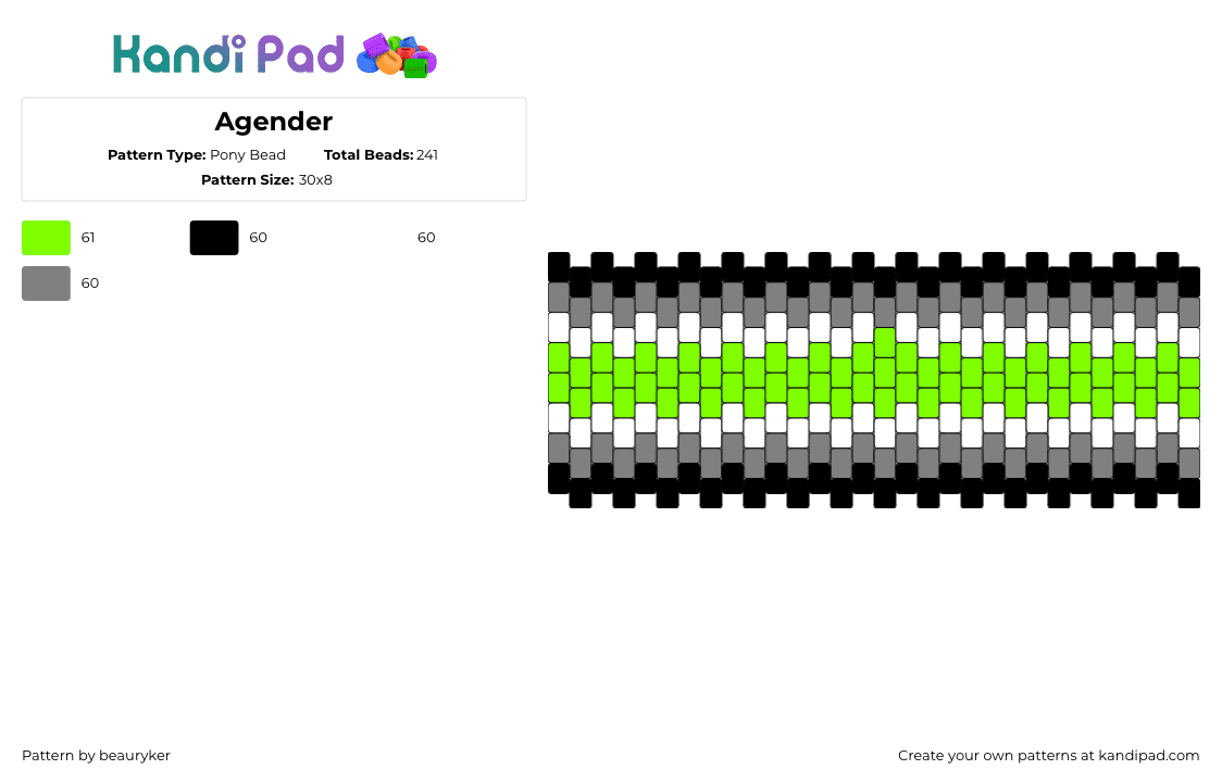 Agender - Pony Bead Pattern by beauryker on Kandi Pad - agender,pride,cuff,stripes,green,gray,black