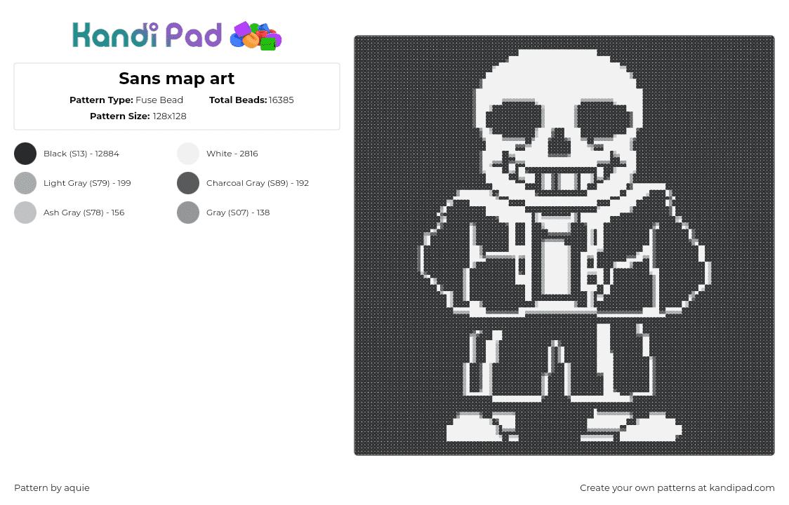 Sans map art - Fuse Bead Pattern by aquie on Kandi Pad - sans,undertale,skeleton,spooky,character,video game,panel,black,white