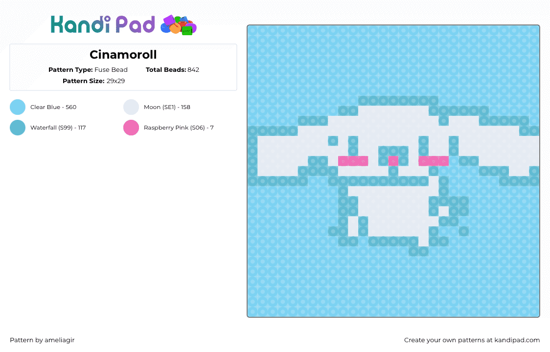 Cinamoroll - Fuse Bead Pattern by ameliagir on Kandi Pad - cinnamoroll,sanrio,character,cute,white,light blue