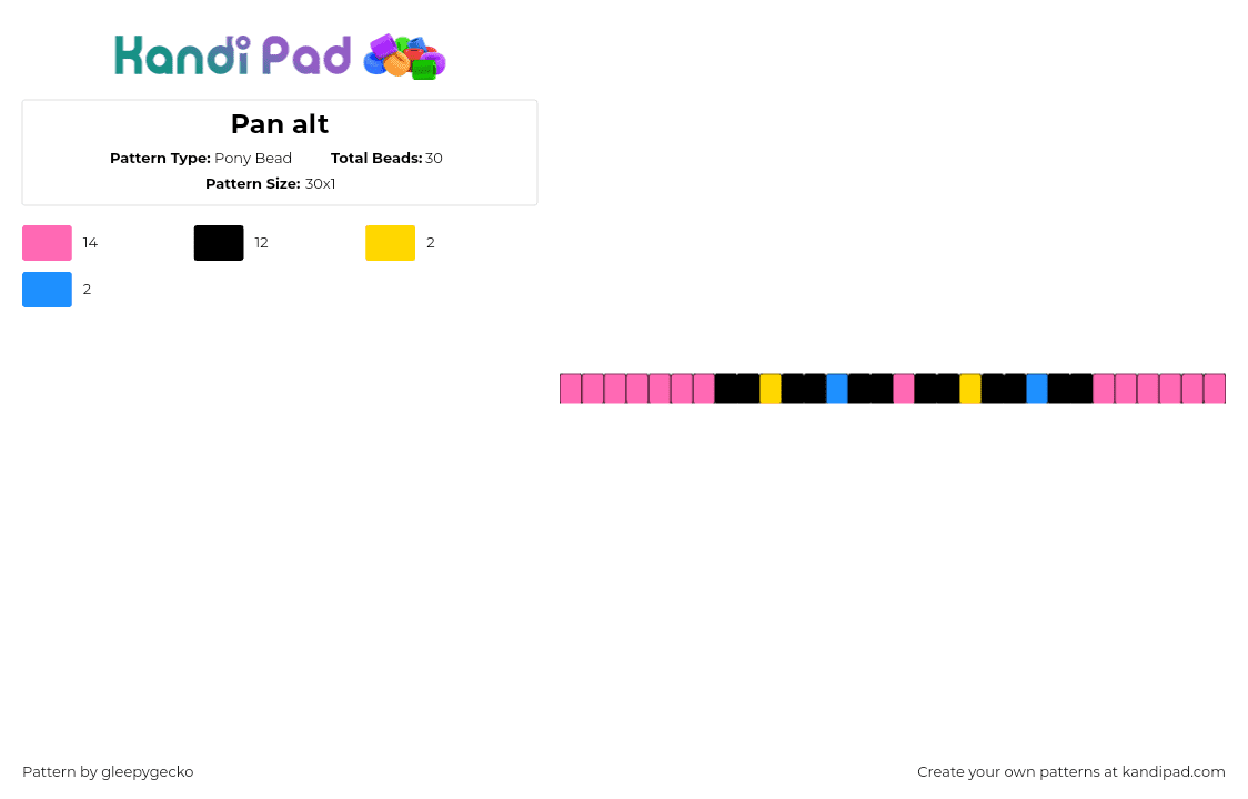 Pan alt - Pony Bead Pattern by gleepygecko on Kandi Pad - pansexual,pride,single,bracelet,pink,black