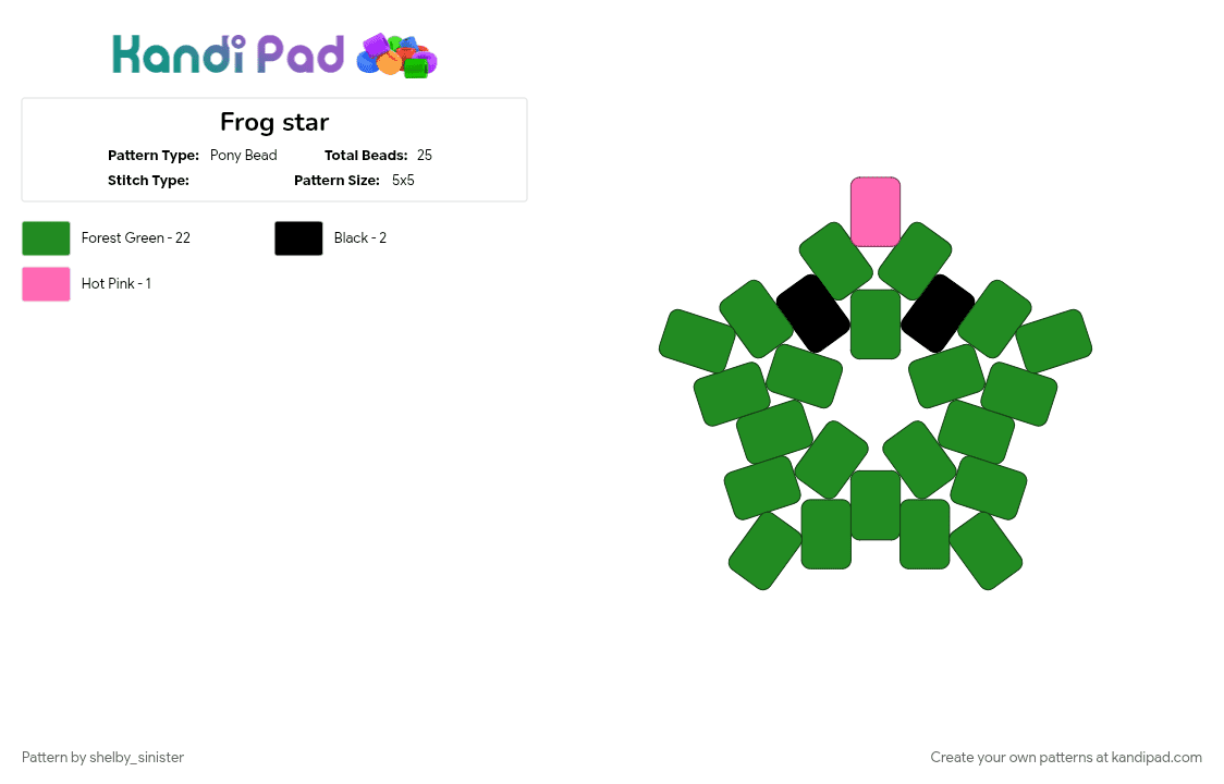 Frog star - Pony Bead Pattern by shelby_sinister on Kandi Pad - green