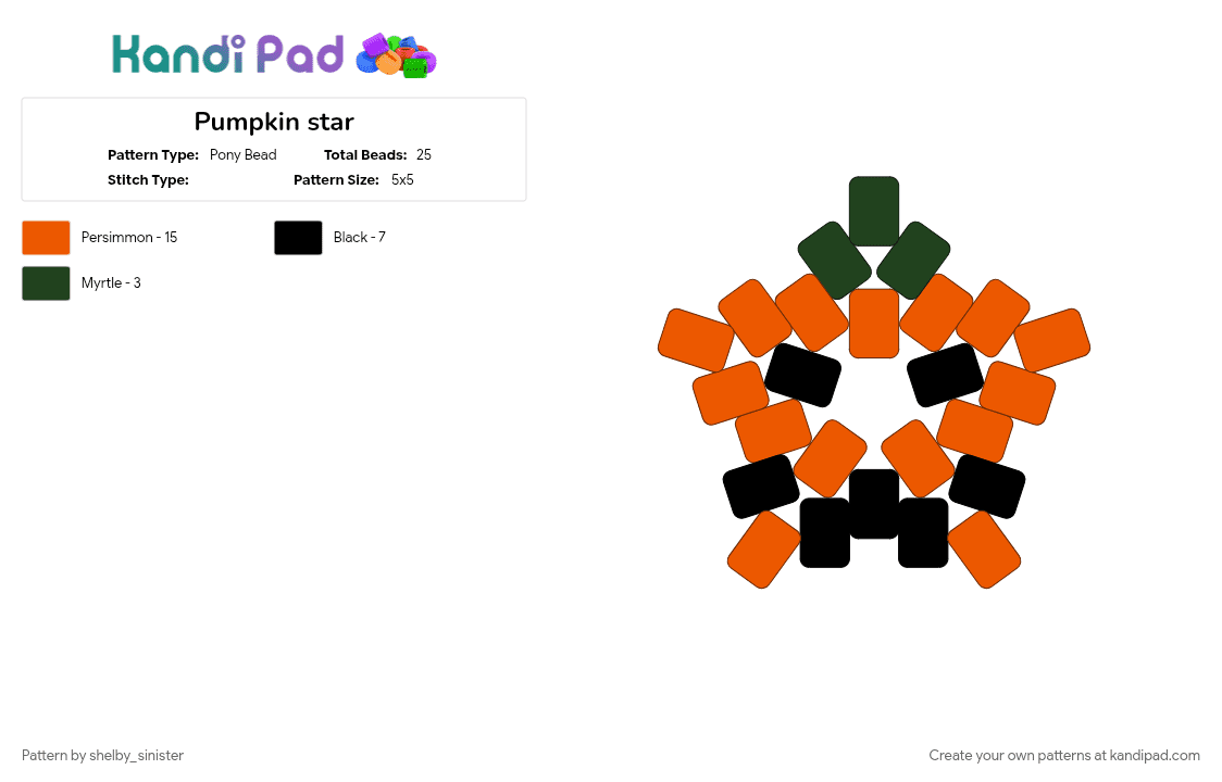 Pumpkin star - Pony Bead Pattern by shelby_sinister on Kandi Pad - black, orange