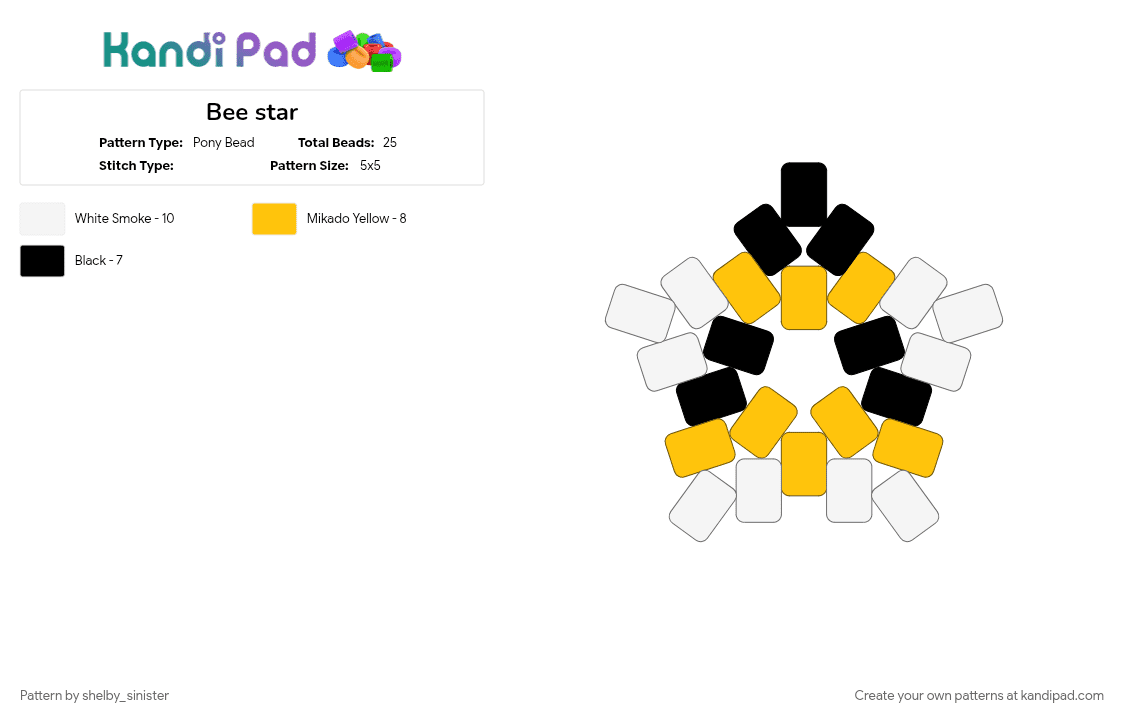 Bee star - Pony Bead Pattern by shelby_sinister on Kandi Pad - white, yellow