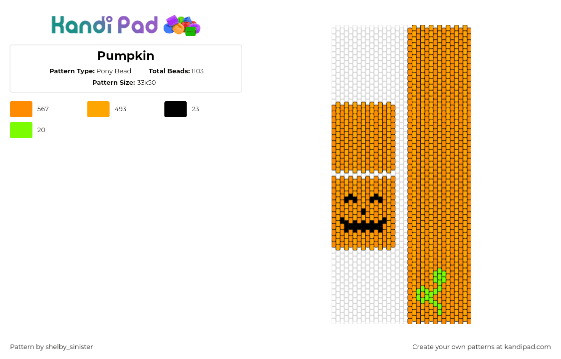 Pumpkin - Pony Bead Pattern by shelby_sinister on Kandi Pad - pumpkin,3d,jackolantern,smile,halloween,cute,orange