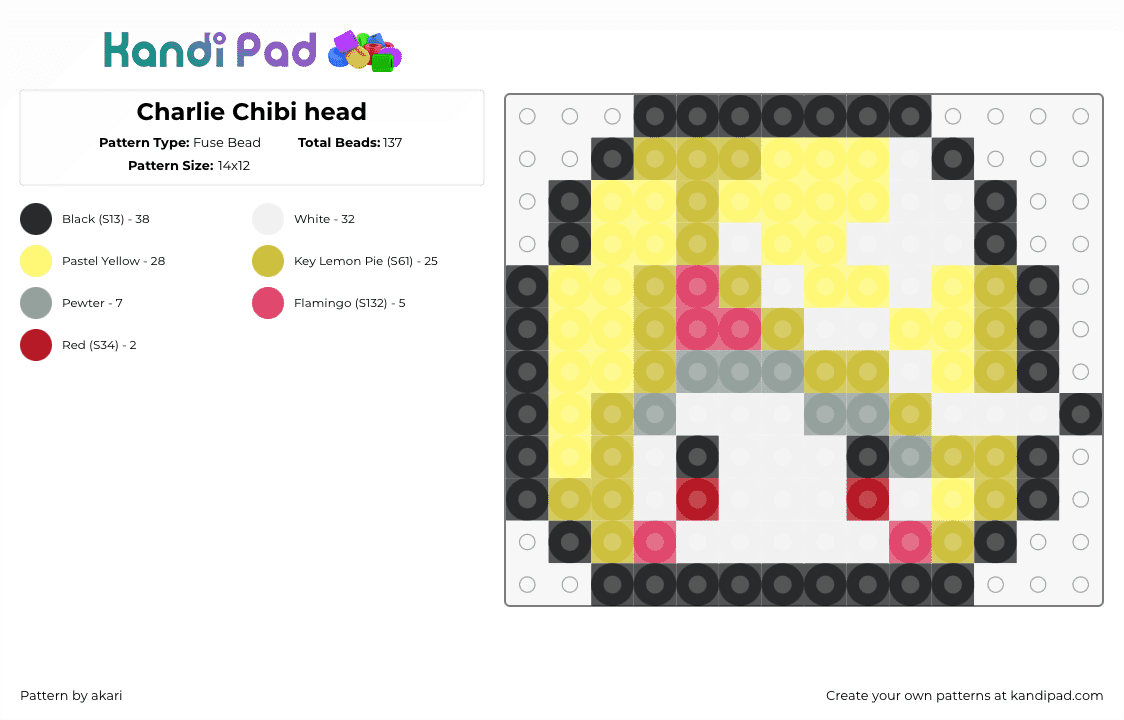 Charlie Chibi head - Fuse Bead Pattern by akari on Kandi Pad - charlie,hazbin hotel,head,chibi,blonde,yellow,white