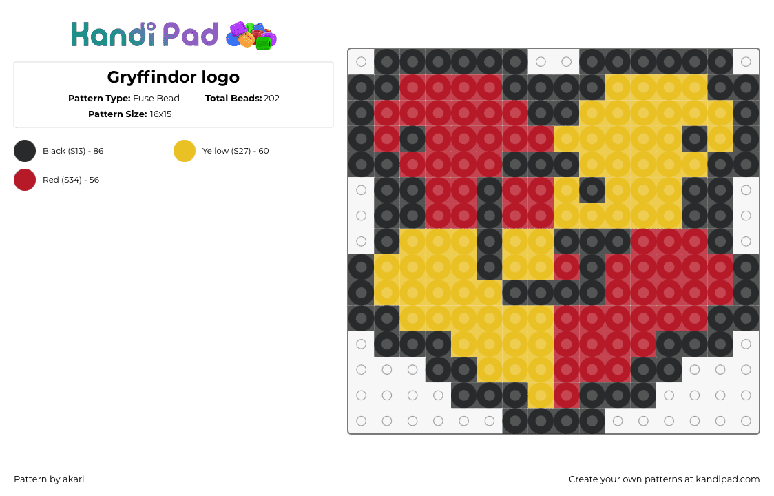 Gryffindor logo - Fuse Bead Pattern by akari on Kandi Pad - gryffindor,harry potter,shield,crest,logo,house,book,story,movie,red,yellow,black