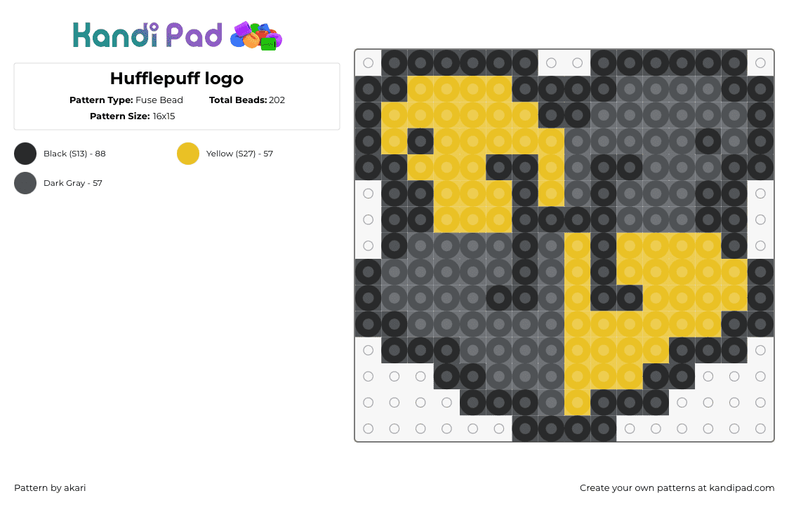 Hufflepuff logo - Fuse Bead Pattern by akari on Kandi Pad - hufflepuff,harry potter,shield,crest,logo,house,book,story,movie,gray,yellow,black