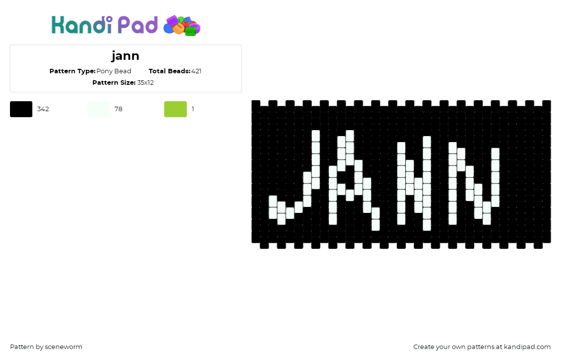 jann - Pony Bead Pattern by sceneworm on Kandi Pad - jann,text,music,cuff,black,white