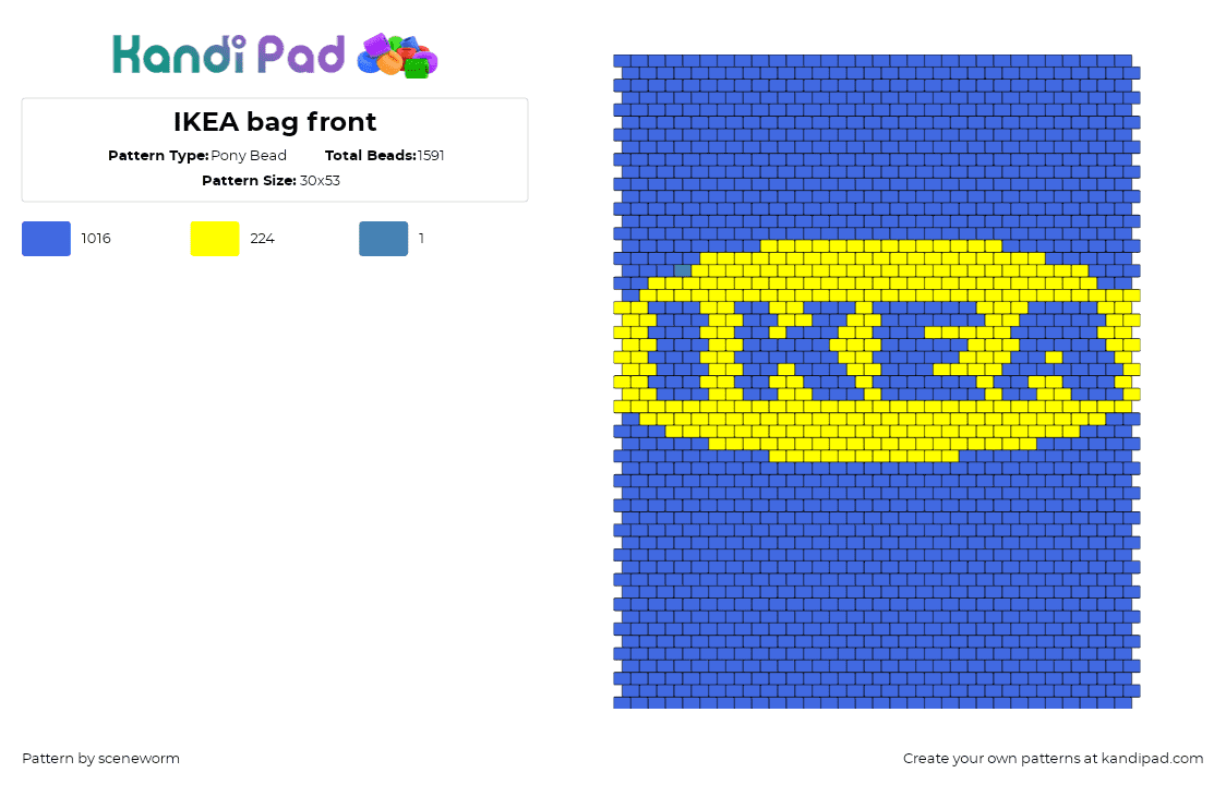 IKEA bag front - Pony Bead Pattern by sceneworm on Kandi Pad - ikea,logo,panel,bag,yellow,blue