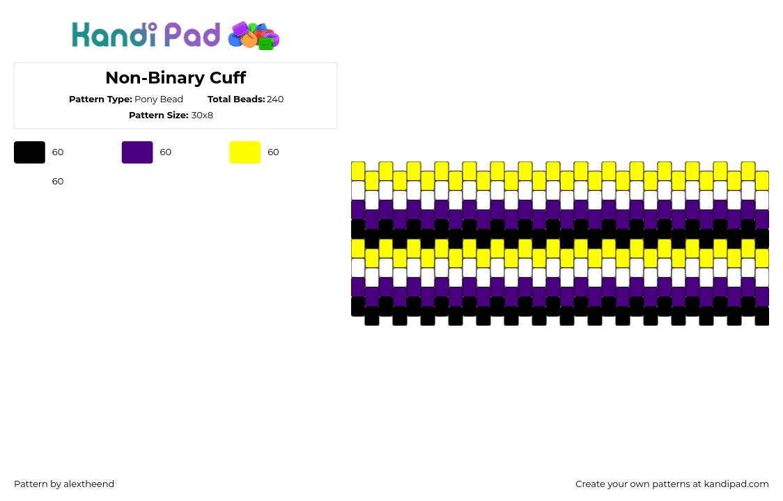 Non-Binary Cuff - Pony Bead Pattern by alextheend on Kandi Pad - 