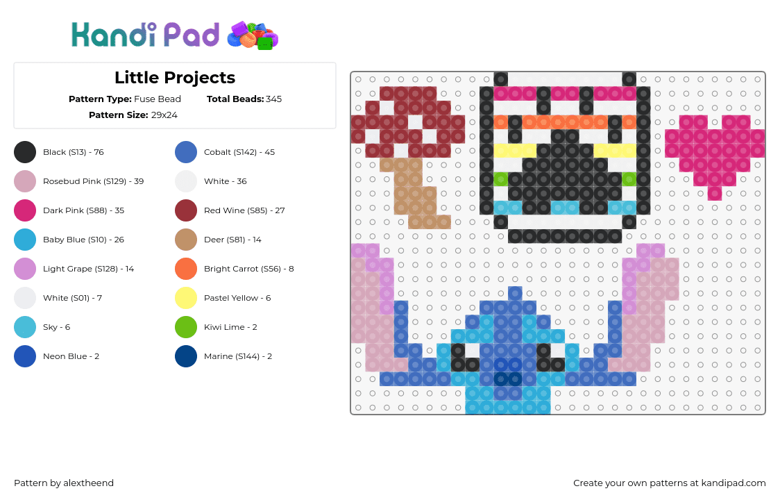 Little Projects - Fuse Bead Pattern by alextheend on Kandi Pad - stitch,mushroom,heart,paw print,charms,simple,blue,pink