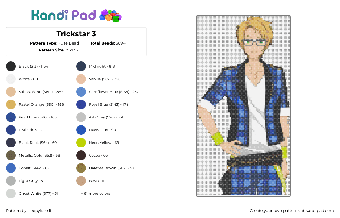 Trickstar 3 - Fuse Bead Pattern by sleepykandi on Kandi Pad - makoto yuuki,trickstar,ensemble stars,character,music,band,anime,blonde,white,blue