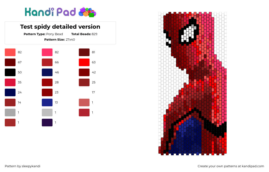 Test spidy detailed version - Pony Bead Pattern by sleepykandi on Kandi Pad - spiderman,portrait,superhero,marvel,comic,red,blue