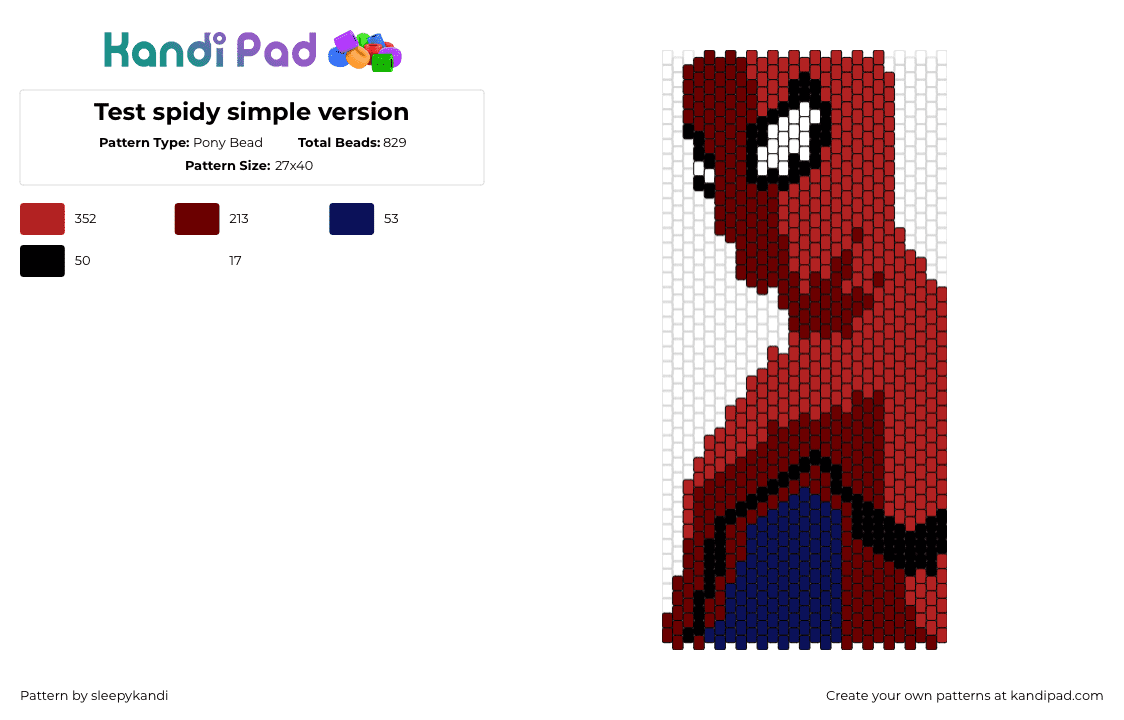 Test spidy simple version - Pony Bead Pattern by sleepykandi on Kandi Pad - spiderman,portrait,superhero,marvel,comic,red,blue