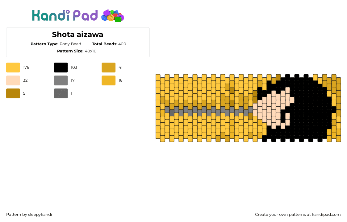 Shota aizawa - Pony Bead Pattern by sleepykandi on Kandi Pad - shota aizawa,my hero academia,anime,tv show,cuff,gold,black