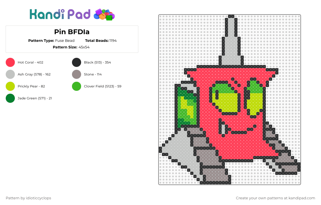 Pin BFDIa - Fuse Bead Pattern by idioticcyclops on Kandi Pad - red,bfdi,pin,osc,object show