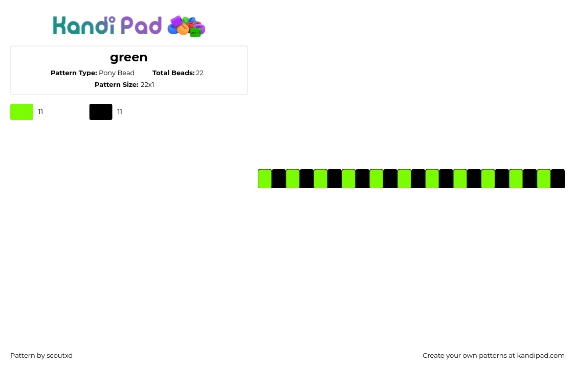 green - Pony Bead Pattern by scoutxd on Kandi Pad - scene,beetlejuice,single,bracelet,simple,green,black