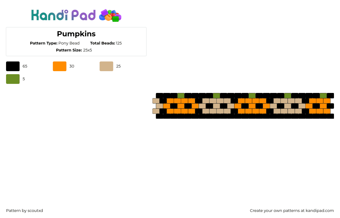 Pumpkins - Pony Bead Pattern by scoutxd on Kandi Pad - pumpkins,repeating,halloween,bracelet,cuff,dark,festive,autumn,orange,tan,black