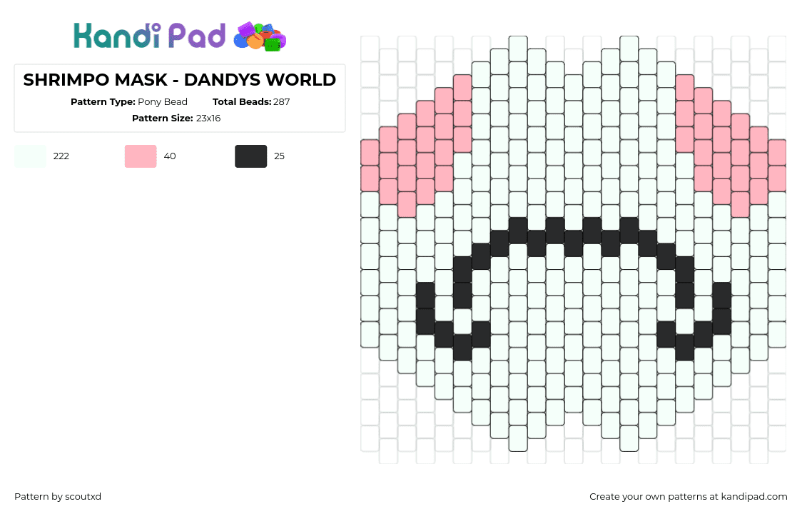 SHRIMPO MASK - DANDY\'S WORLD - Pony Bead Pattern by scoutxd on Kandi Pad - shimpo,dandys world,video game,horror,frown,mouth,mask,white,pink