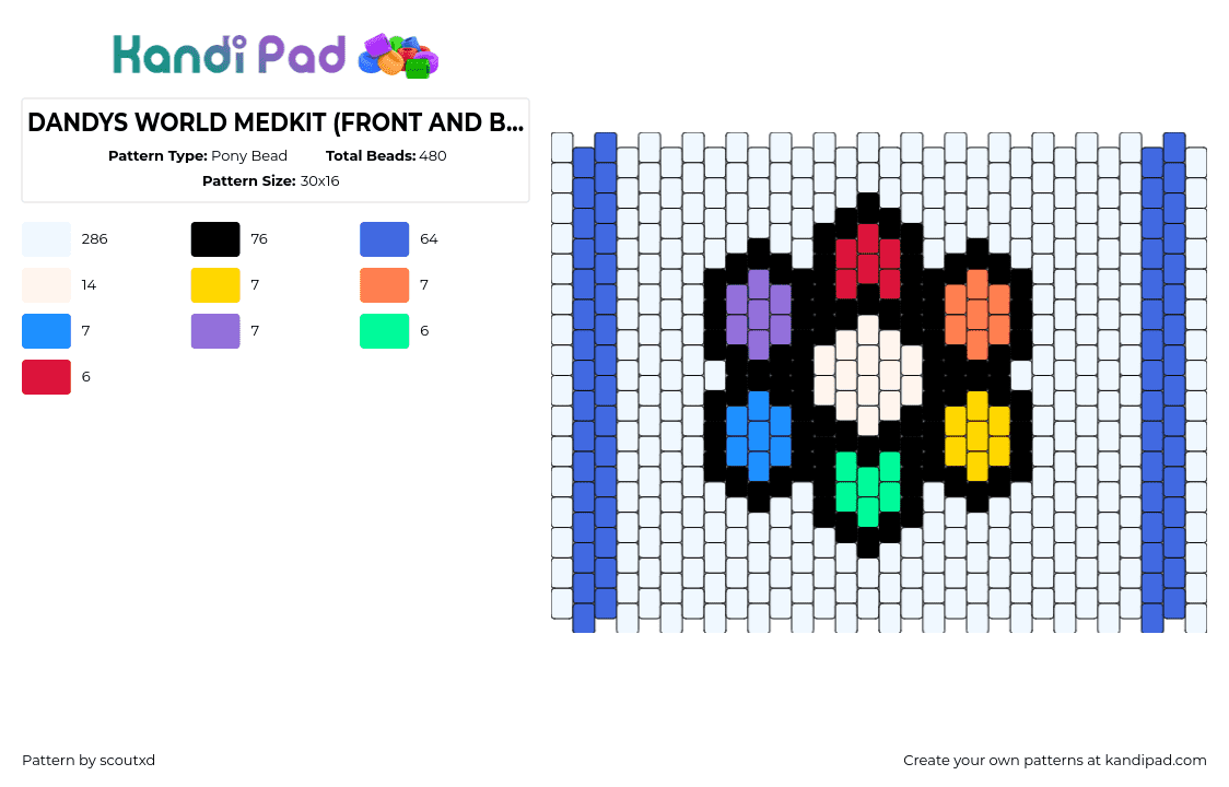 DANDY\'S WORLD MEDKIT (FRONT AND BACK) - Pony Bead Pattern by scoutxd on Kandi Pad - medkit,dandys world,bag,panel,flower,colorful,video game,white,blue